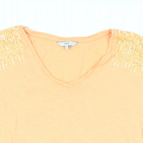 NEXT Womens Orange Cotton Tunic T-Shirt Size 12 V-Neck - Sequins