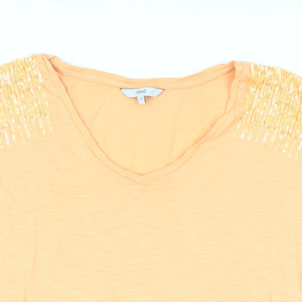 NEXT Womens Orange Cotton Tunic T-Shirt Size 12 V-Neck - Sequins