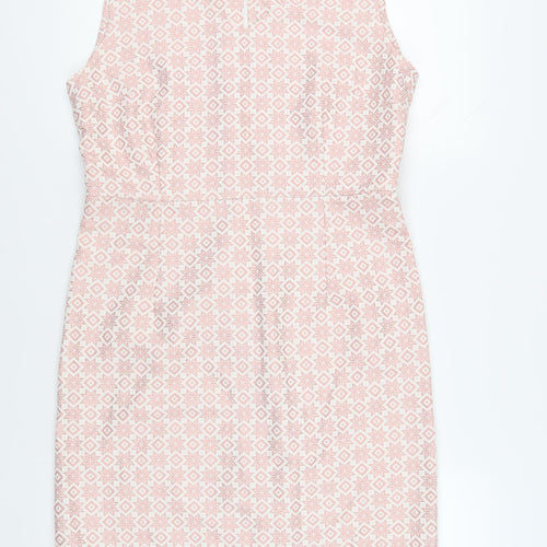 Collection London Womens Pink Geometric Polyester Pencil Dress Size 14 V-Neck Zip