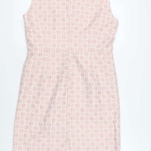 Collection London Womens Pink Geometric Polyester Pencil Dress Size 14 V-Neck Zip