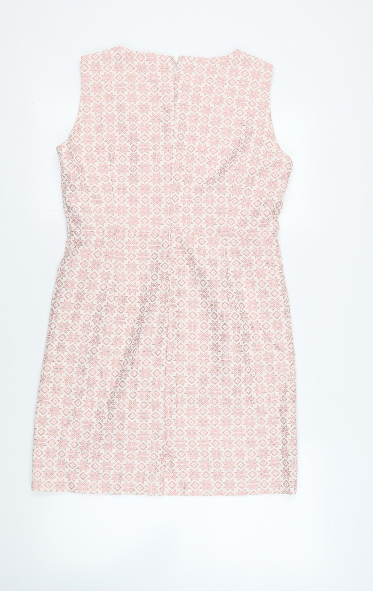 Collection London Womens Pink Geometric Polyester Pencil Dress Size 14 V-Neck Zip
