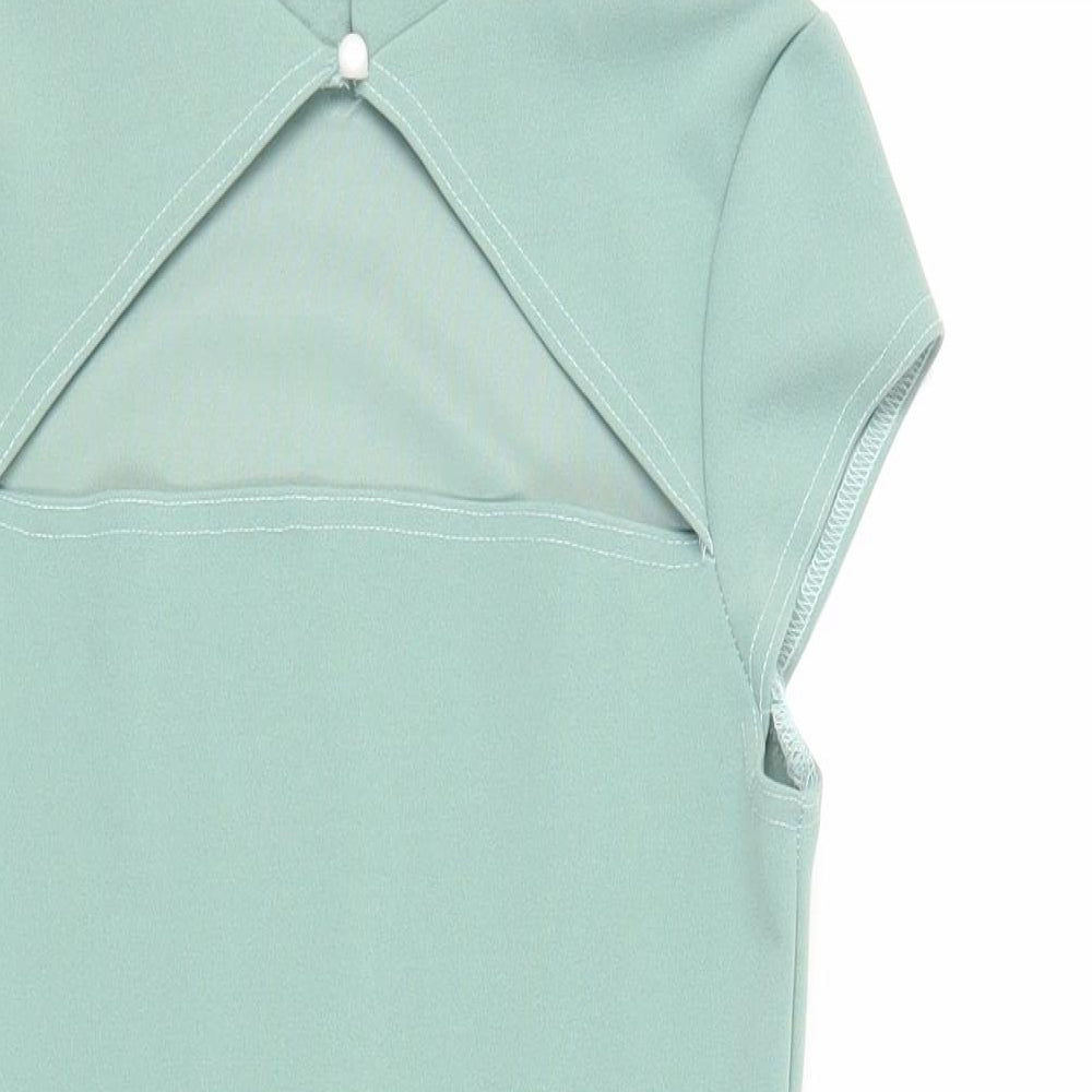 I SAW IT FIRST Womens Green Polyester Mini Size 10 Mock Neck Button - Cut Out Detail