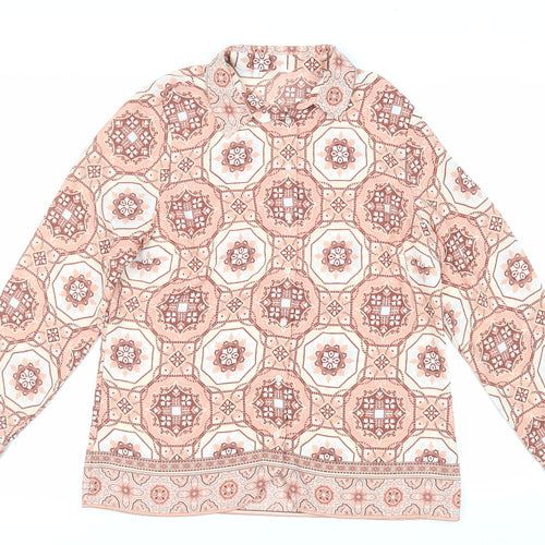 Marks and Spencer Womens Pink Geometric Polyester Basic Button-Up Size 14 Collared - Mosaic Print