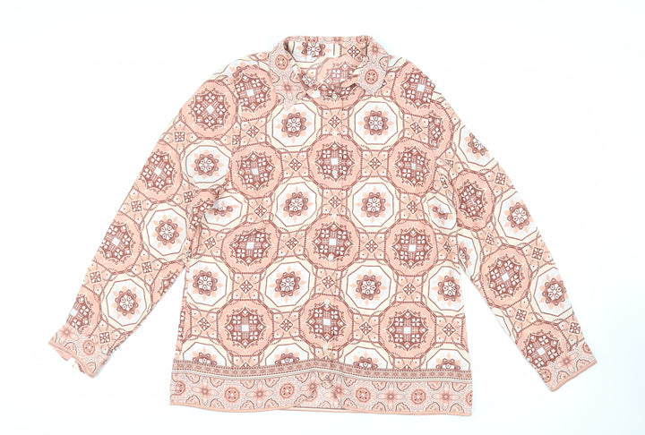 Marks and Spencer Womens Pink Geometric Polyester Basic Button-Up Size 14 Collared - Mosaic Print