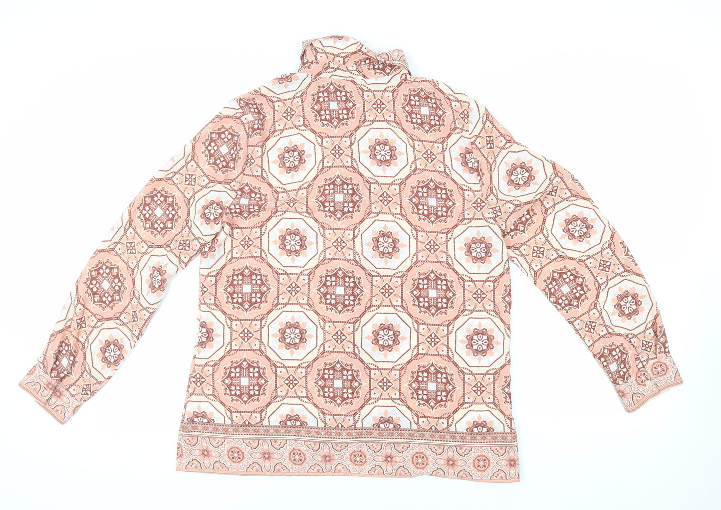 Marks and Spencer Womens Pink Geometric Polyester Basic Button-Up Size 14 Collared - Mosaic Print