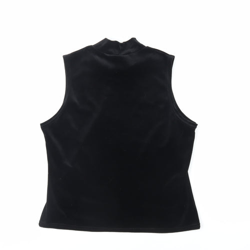 Classic Womens Black Polyester Basic Blouse Size 16 Mock Neck