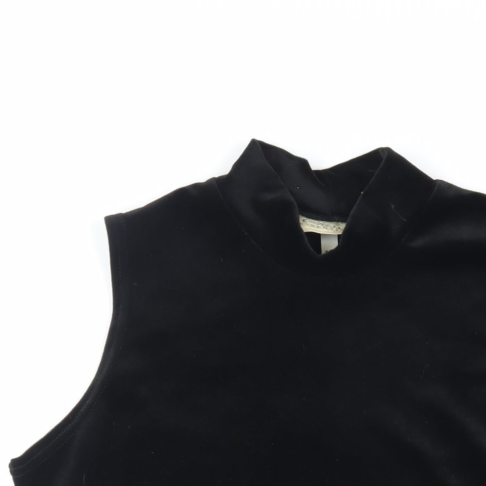 Classic Womens Black Polyester Basic Blouse Size 16 Mock Neck