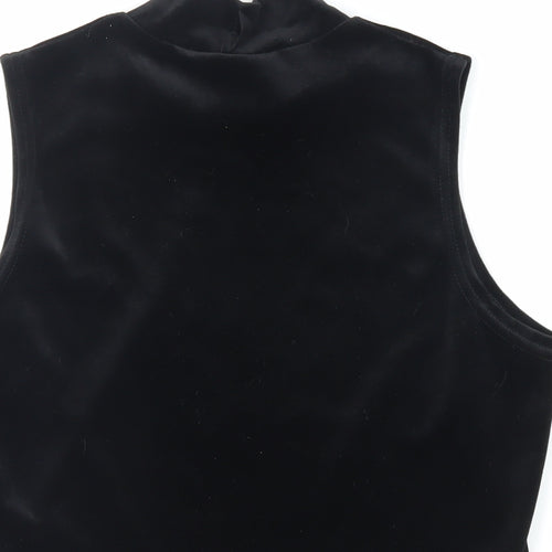 Classic Womens Black Polyester Basic Blouse Size 16 Mock Neck