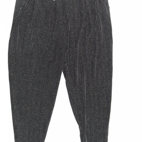 NEXT Womens Black Herringbone Nylon Trousers Size 16 L25 in Regular - Short Length