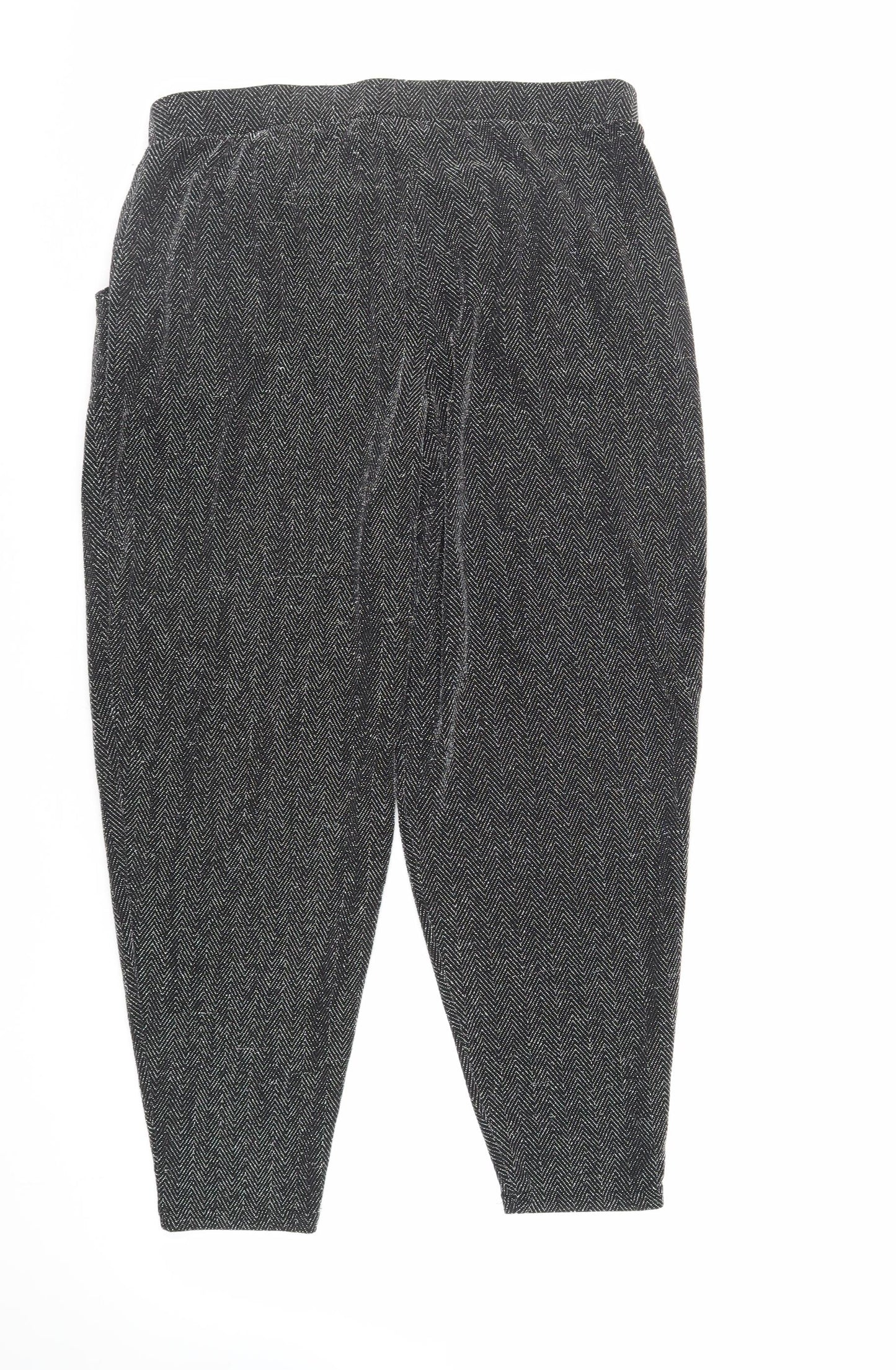 NEXT Womens Black Herringbone Nylon Trousers Size 16 L25 in Regular - Short Length