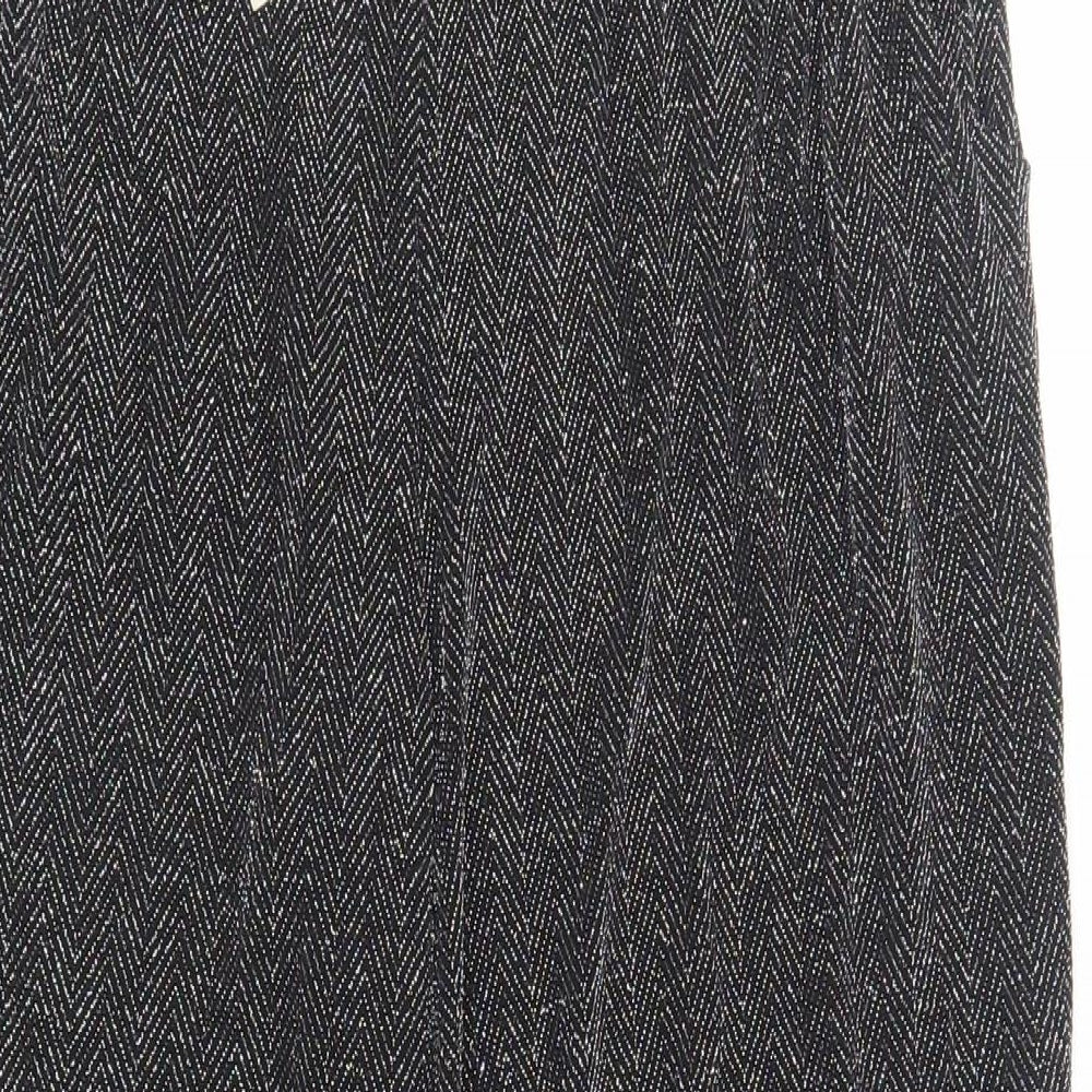 NEXT Womens Black Herringbone Nylon Trousers Size 16 L25 in Regular - Short Length