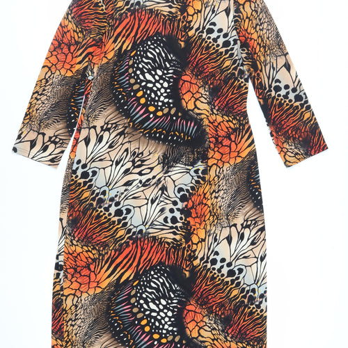 Gina Bacconi Womens Multicoloured Geometric Polyester Sheath Size 16 V-Neck Pullover - Embellished Neckline