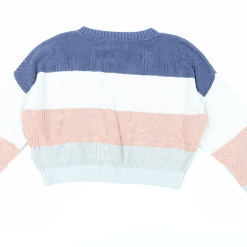 Hollister Womens Multicoloured Crew Neck Striped Cotton Pullover Jumper Size M