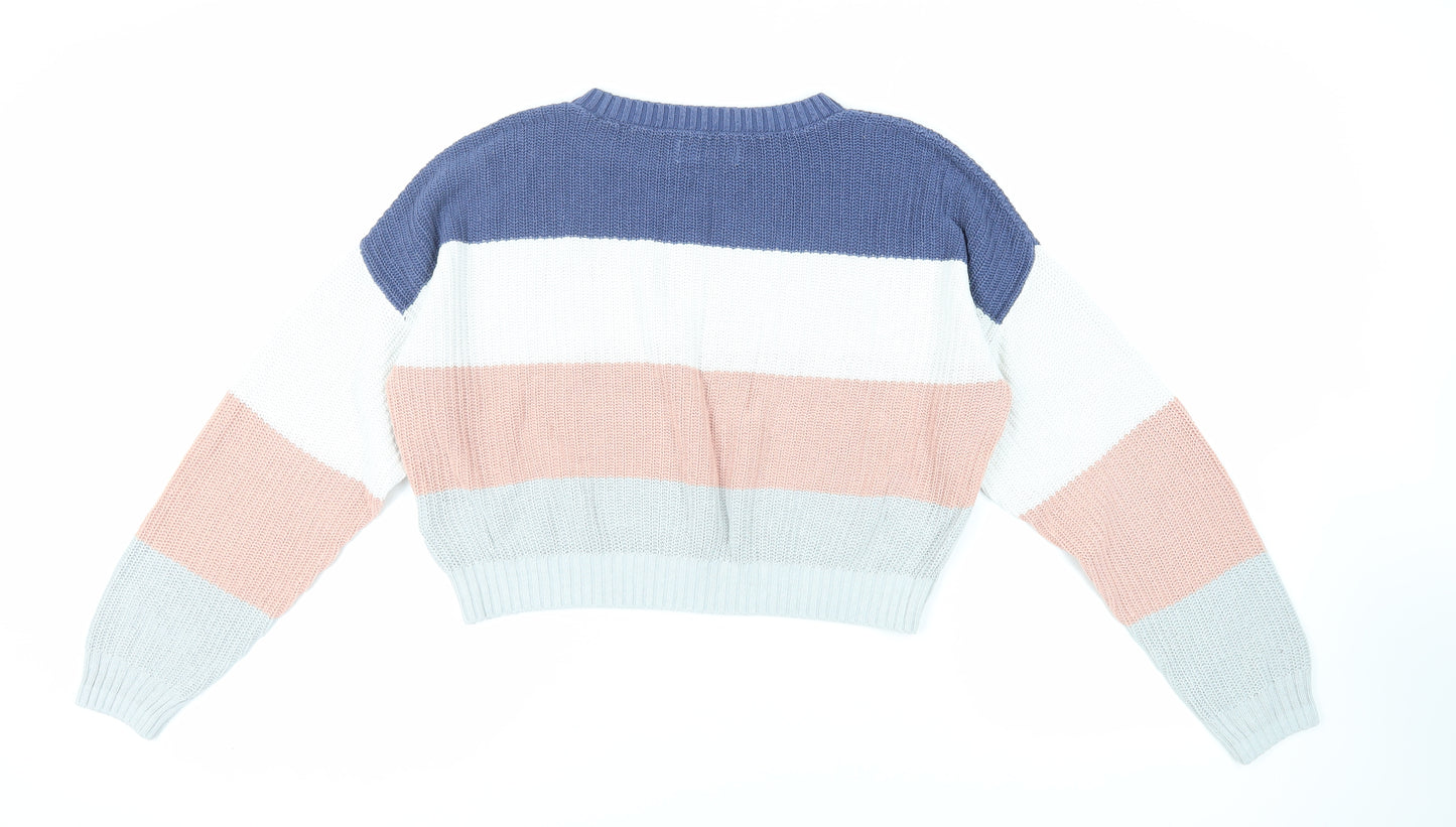 Hollister Womens Multicoloured Crew Neck Striped Cotton Pullover Jumper Size M