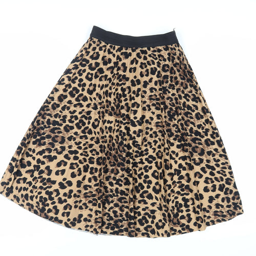 Boohoo Womens Beige Animal Print Polyester Pleated Skirt Size S - Elasticated Waist