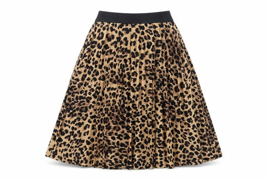Front view of Boohoo women’s beige animal print polyester pleated skirt, size S, - elasticated waist