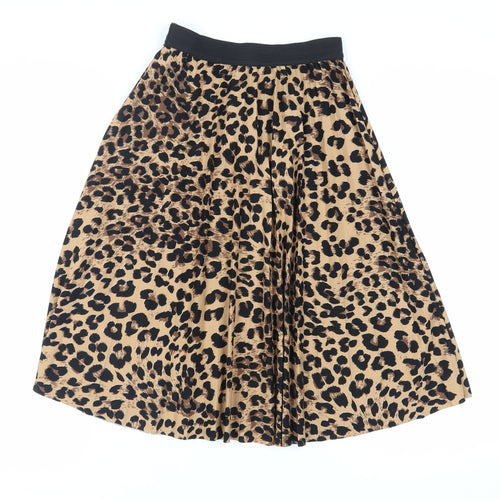 Boohoo Womens Beige Animal Print Polyester Pleated Skirt Size S - Elasticated Waist
