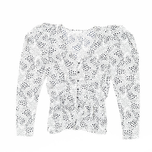 Topshop Womens White Animal Print Polyester Basic Button-Up Size 10 V-Neck