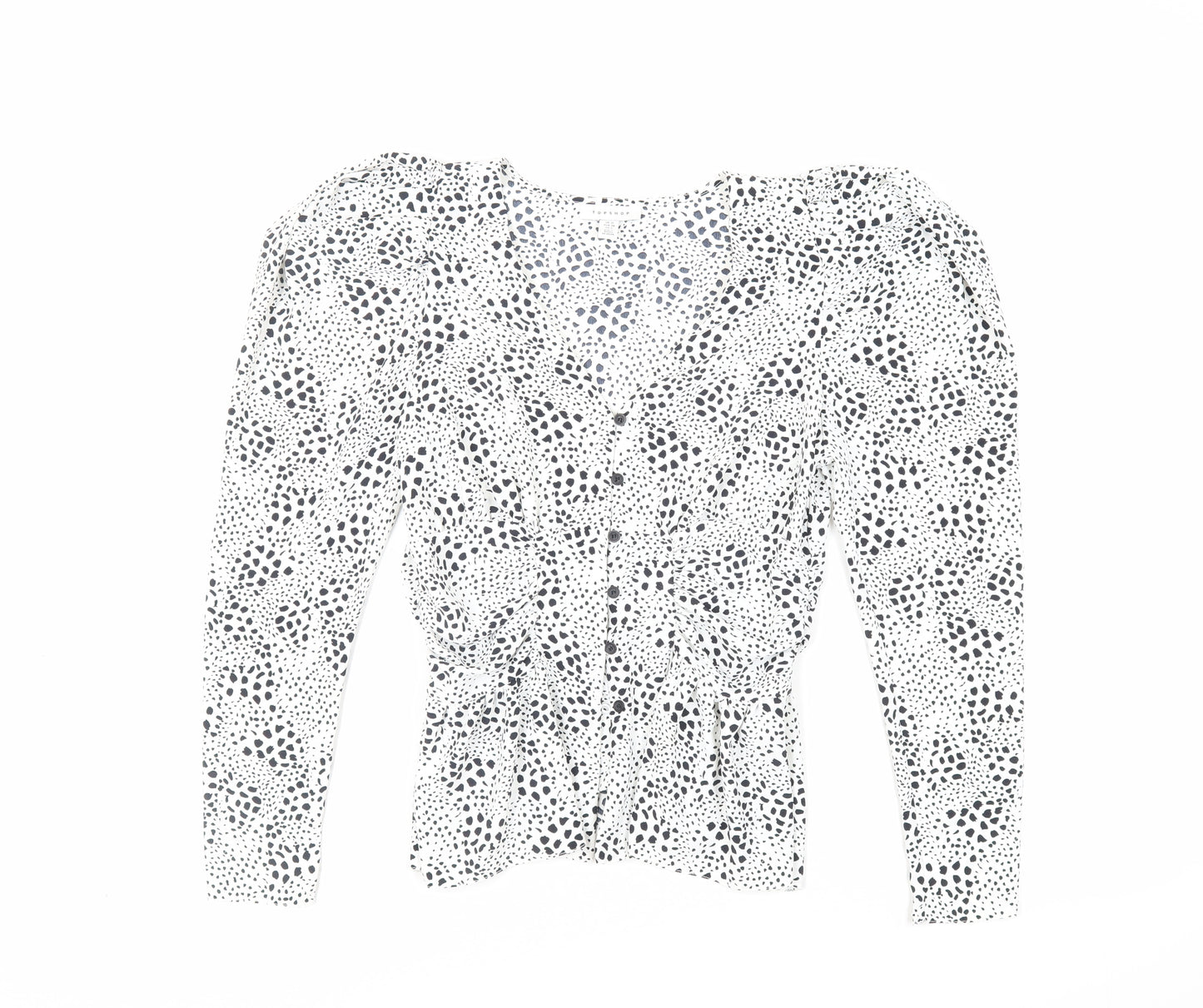 Topshop Womens White Animal Print Polyester Basic Button-Up Size 10 V-Neck