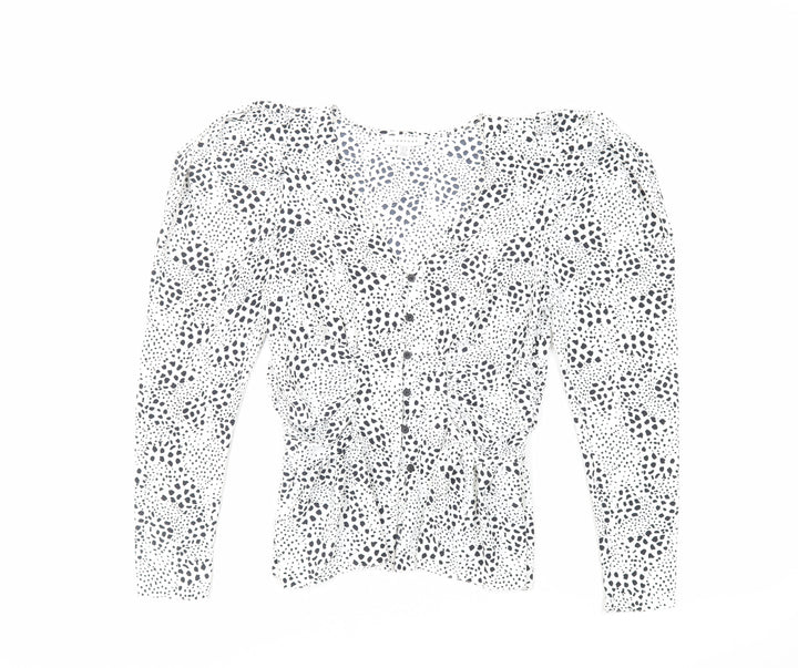 Topshop Womens White Animal Print Polyester Basic Button-Up Size 10 V-Neck