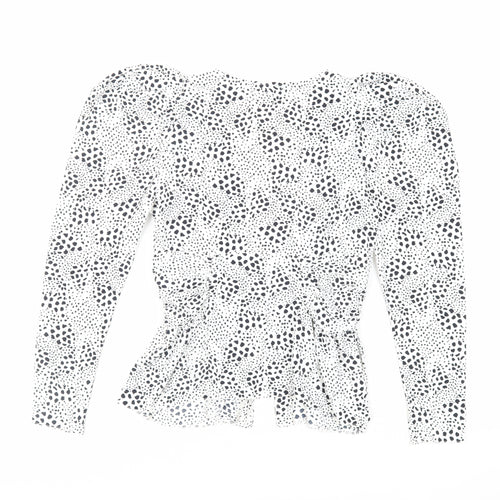 Topshop Womens White Animal Print Polyester Basic Button-Up Size 10 V-Neck