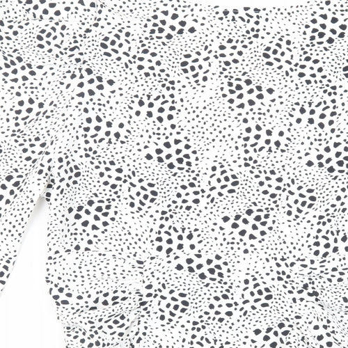 Topshop Womens White Animal Print Polyester Basic Button-Up Size 10 V-Neck