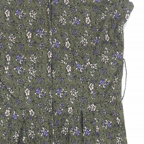 Dorothy Perkins Womens Green Floral Cotton A-Line Size 14 V-Neck Zip