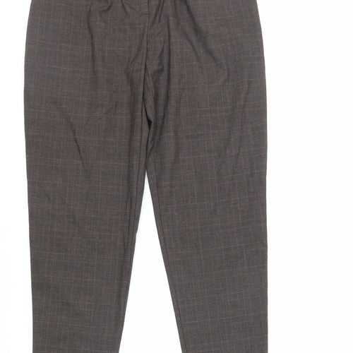 New Look Womens Brown Plaid Polyester Chino Trousers Size 8 L27 in Regular Zip - Elasticated Waist