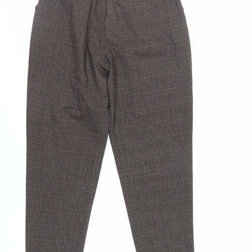 New Look Womens Brown Plaid Polyester Chino Trousers Size 8 L27 in Regular Zip - Elasticated Waist