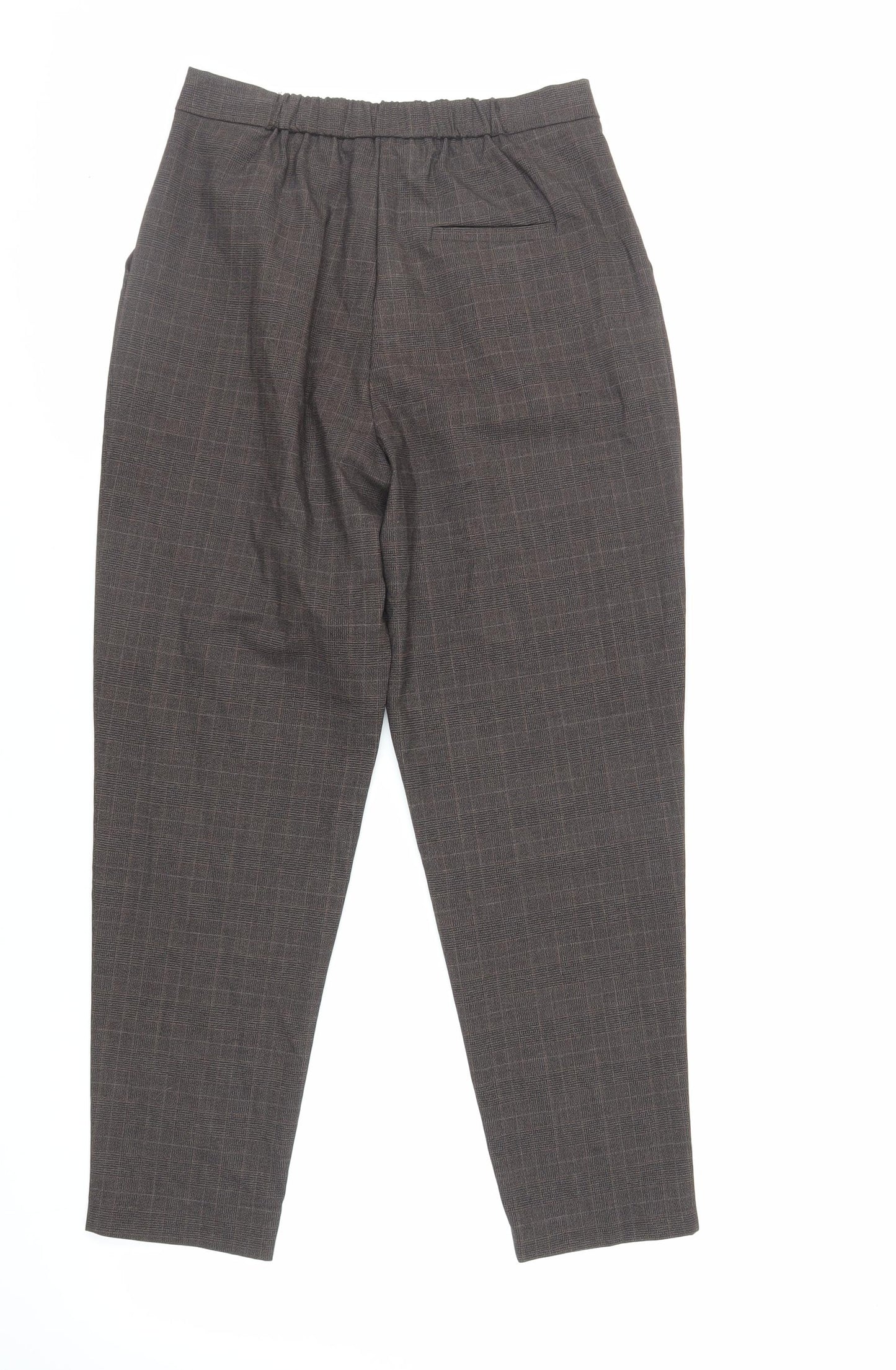 New Look Womens Brown Plaid Polyester Chino Trousers Size 8 L27 in Regular Zip - Elasticated Waist