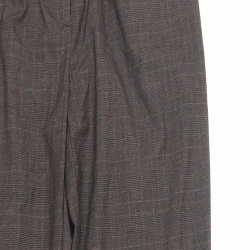 New Look Womens Brown Plaid Polyester Chino Trousers Size 8 L27 in Regular Zip - Elasticated Waist