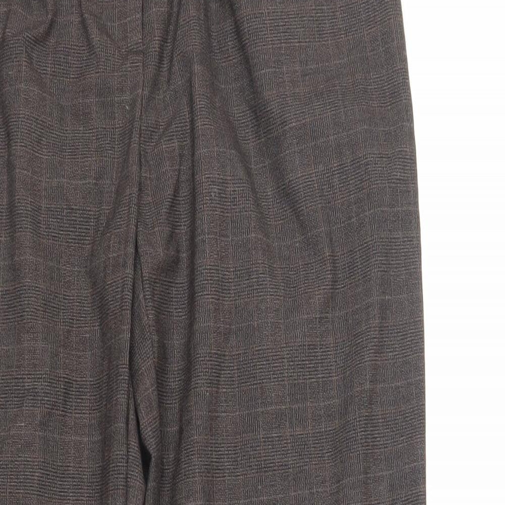 New Look Womens Brown Plaid Polyester Chino Trousers Size 8 L27 in Regular Zip - Elasticated Waist