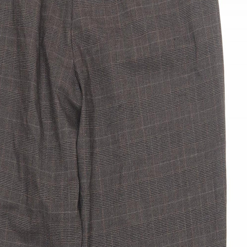 New Look Womens Brown Plaid Polyester Chino Trousers Size 8 L27 in Regular Zip - Elasticated Waist