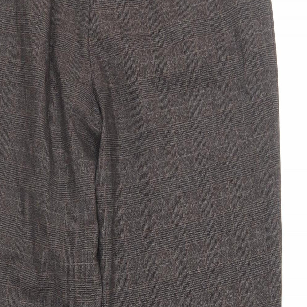 New Look Womens Brown Plaid Polyester Chino Trousers Size 8 L27 in Regular Zip - Elasticated Waist