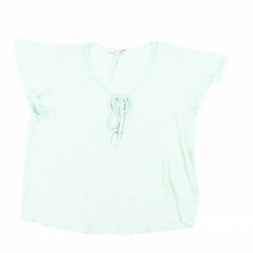 Marks and Spencer Womens Green Viscose Basic Blouse Size 14 V-Neck - Lace Trim