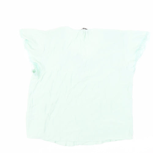 Marks and Spencer Womens Green Viscose Basic Blouse Size 14 V-Neck - Lace Trim