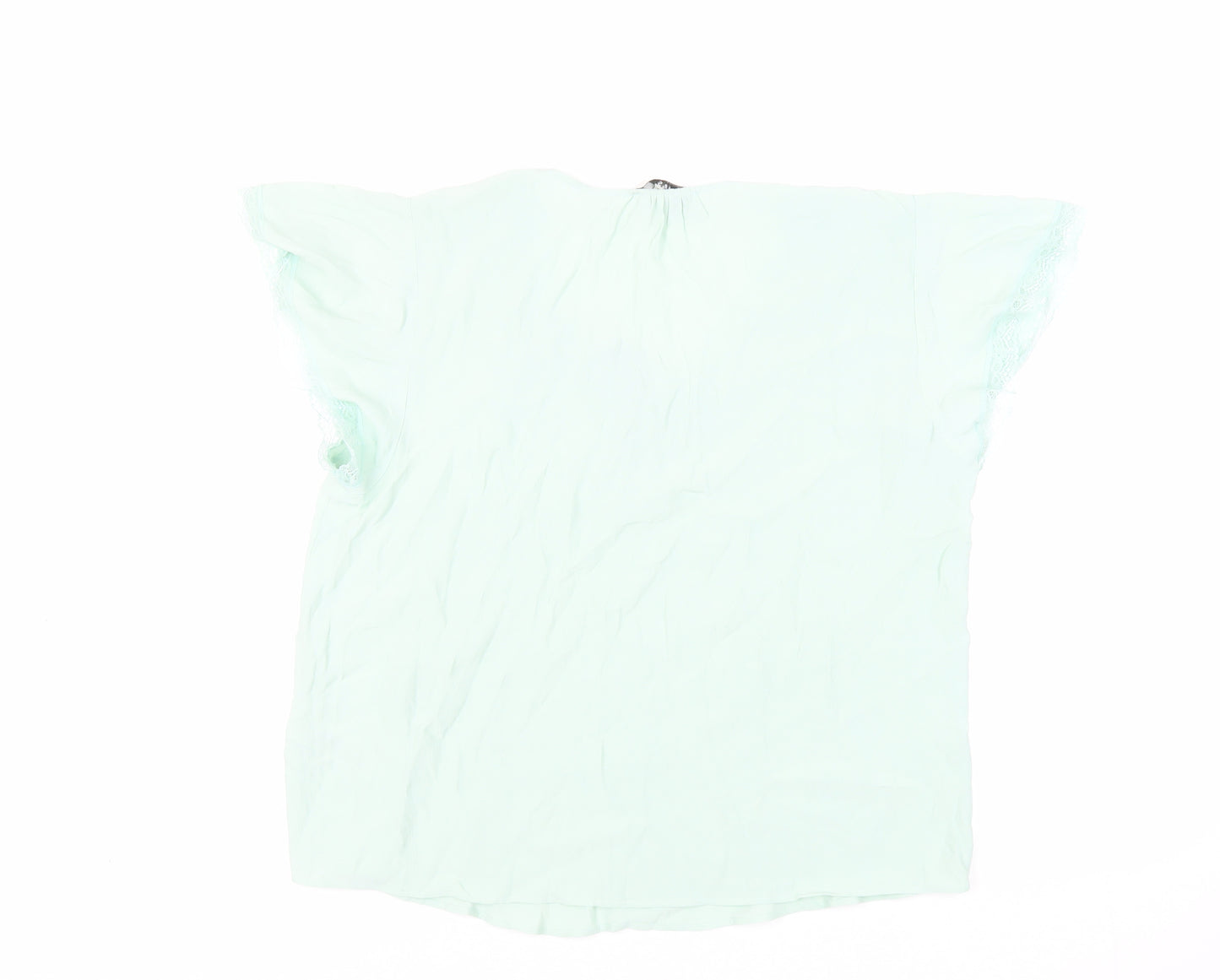 Marks and Spencer Womens Green Viscose Basic Blouse Size 14 V-Neck - Lace Trim