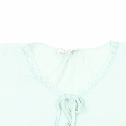 Marks and Spencer Womens Green Viscose Basic Blouse Size 14 V-Neck - Lace Trim