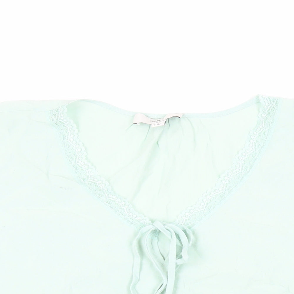 Marks and Spencer Womens Green Viscose Basic Blouse Size 14 V-Neck - Lace Trim