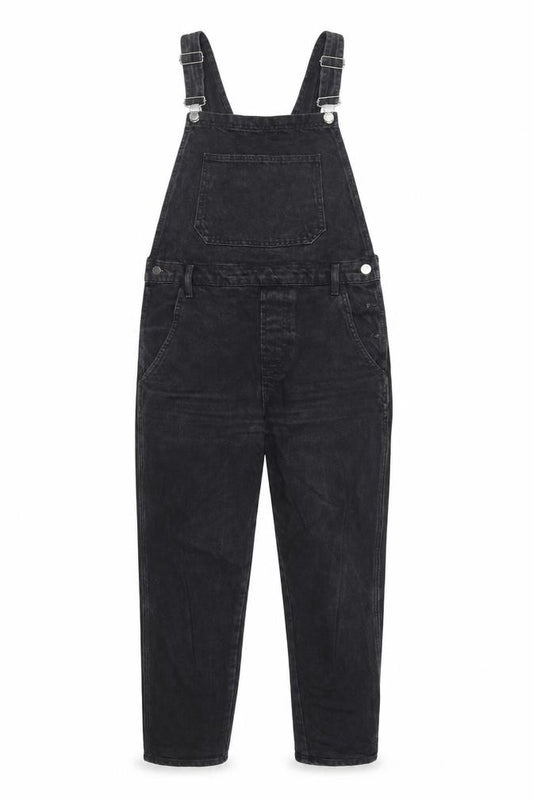 Front view of Topshop women’s black cotton straight jeans, size UK 10, 27-inch leg regular button - dungarees