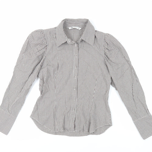 Zara Womens Red Check Cotton Basic Button-Up Size M Collared