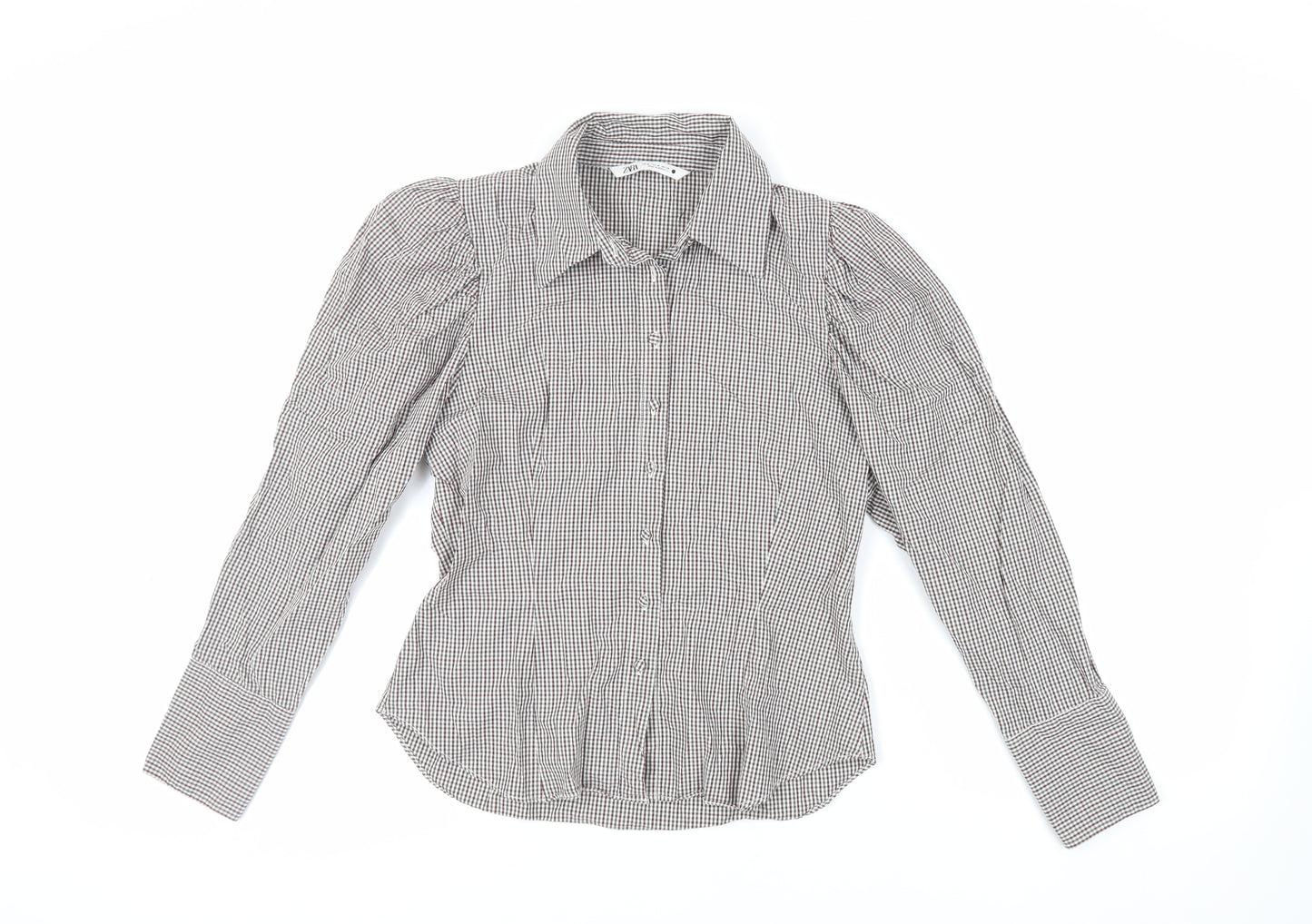 Zara Womens Red Check Cotton Basic Button-Up Size M Collared