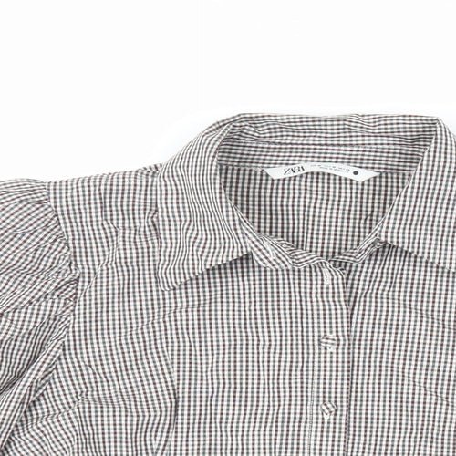 Zara Womens Red Check Cotton Basic Button-Up Size M Collared