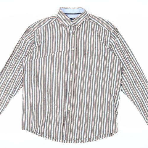 Casa Moda Mens Grey Striped Cotton Button-Up Size L Collared Button - Collar 41/42