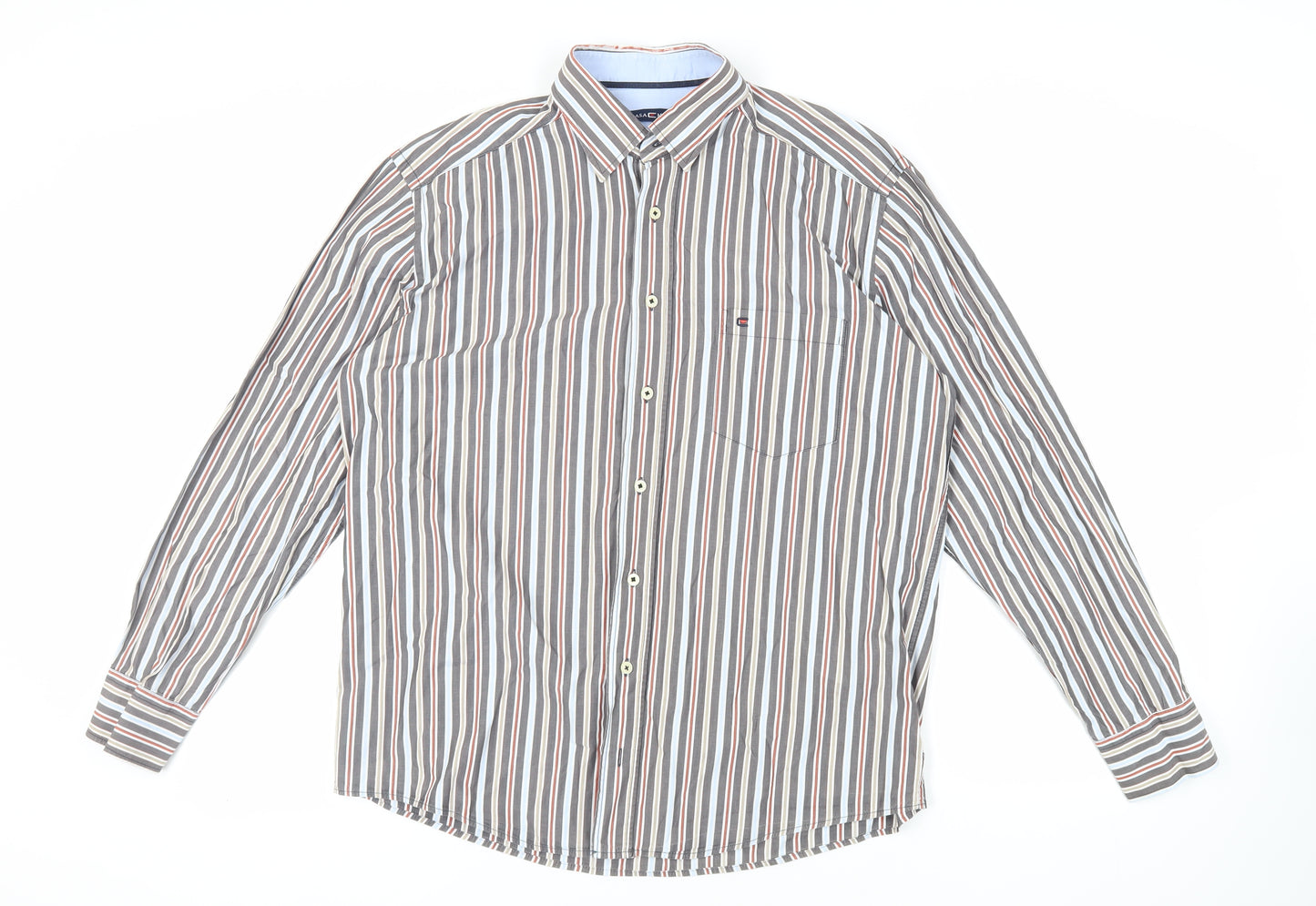 Casa Moda Mens Grey Striped Cotton Button-Up Size L Collared Button - Collar 41/42