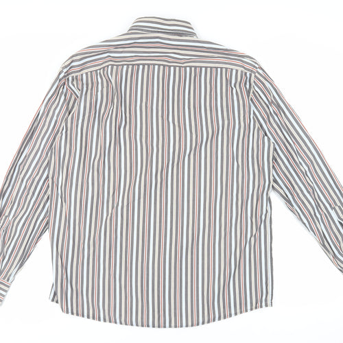 Casa Moda Mens Grey Striped Cotton Button-Up Size L Collared Button - Collar 41/42