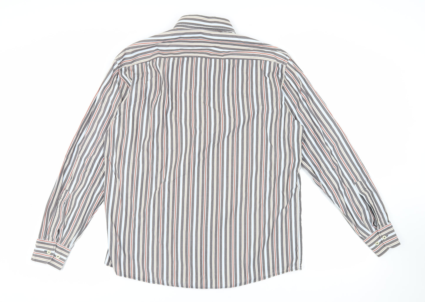 Casa Moda Mens Grey Striped Cotton Button-Up Size L Collared Button - Collar 41/42