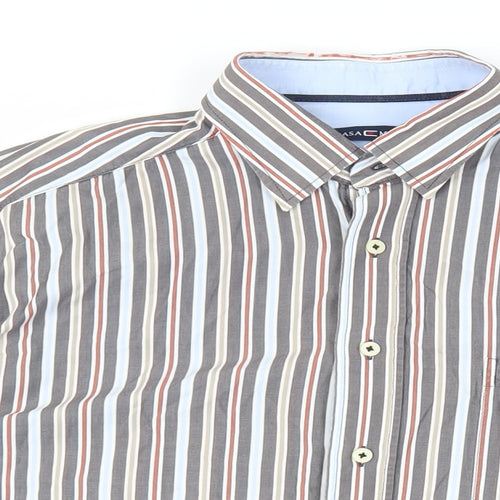 Casa Moda Mens Grey Striped Cotton Button-Up Size L Collared Button - Collar 41/42