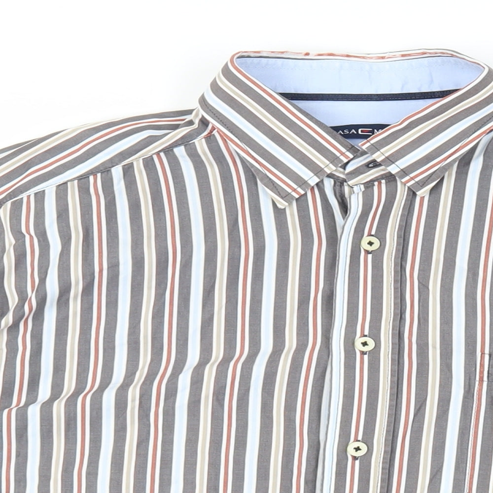 Casa Moda Mens Grey Striped Cotton Button-Up Size L Collared Button - Collar 41/42
