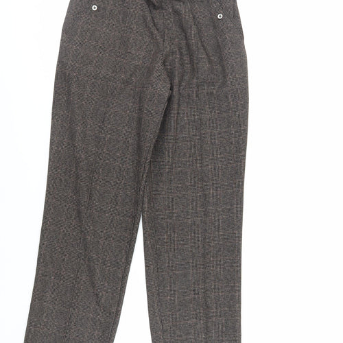 Marks and Spencer Womens Brown Plaid Polyester Trousers Size 8 L27 in Regular